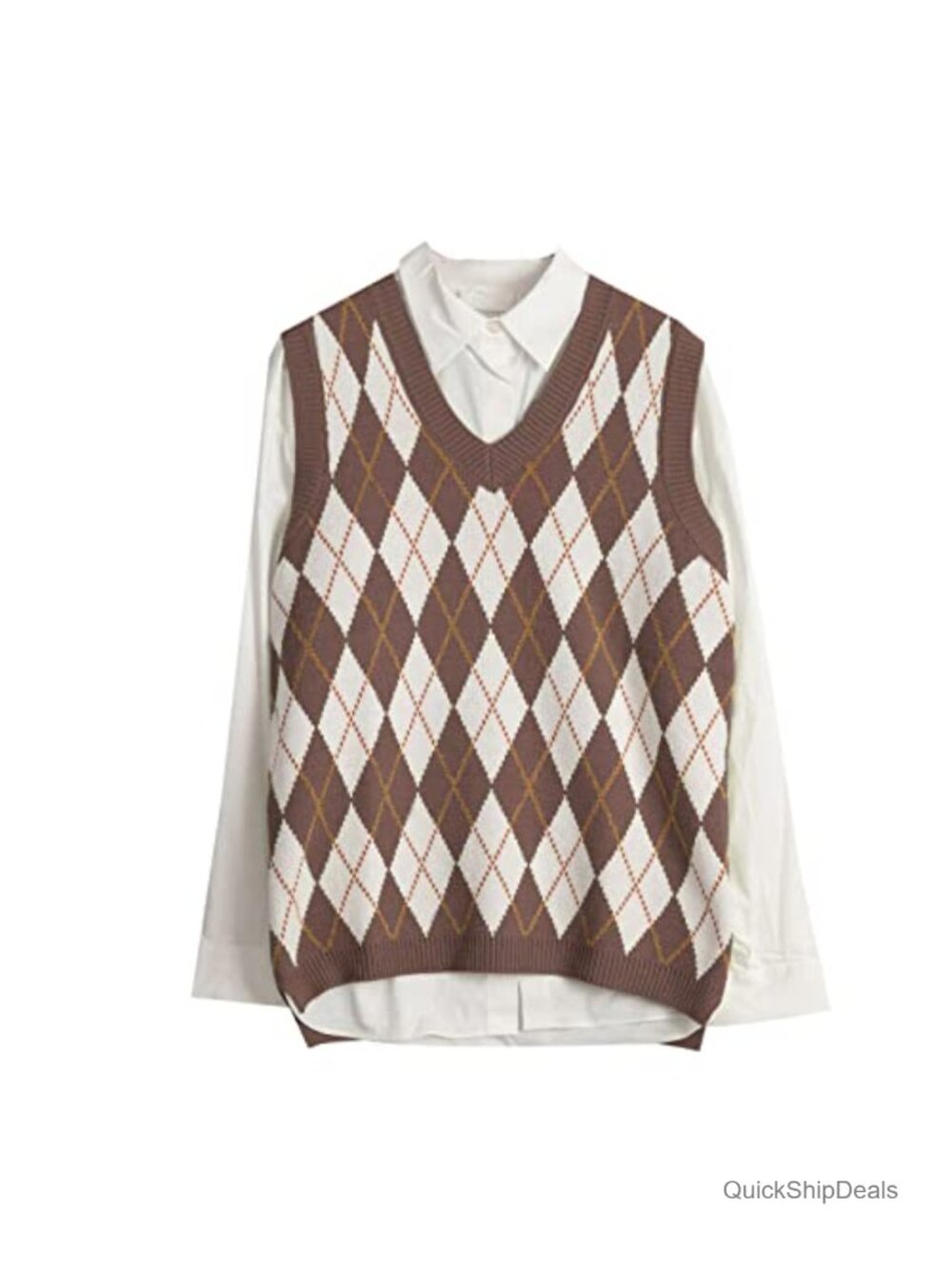 Sleeveless V Neck Argyle Plaid Loose Knitted Sweater Vest